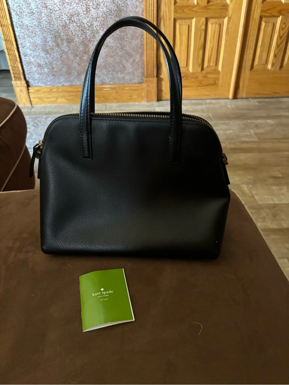 kate spade Black Leather Satchel with Cream Bow Accent
